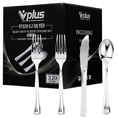 320 Silver Plastic Silverware Set- Silver Plastic Cutlery Set