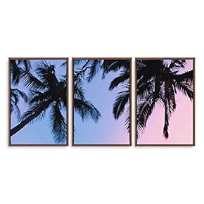 3 Piece Framed Canvas Wall Art for Living Room, Bedroom Vintage Tropical Palm Trees Canvas Prints for Modern Home Decoration Ready to Hang - 16"x24"x3 Panels