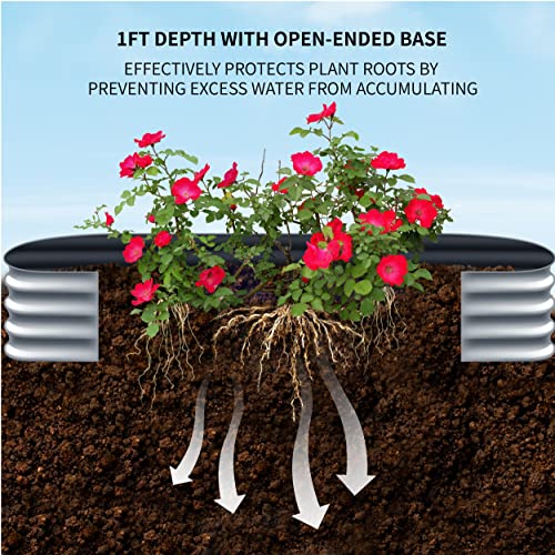 WERYGUTE Galvanized Raised Garden Bed, Metal Garden Bed Oval Planter Boxes Outdoor for Gardening, Stock Tank for Vegetables, Herbs with Gloves, Plant Tags and Labels 4*2*1ft (Silver)