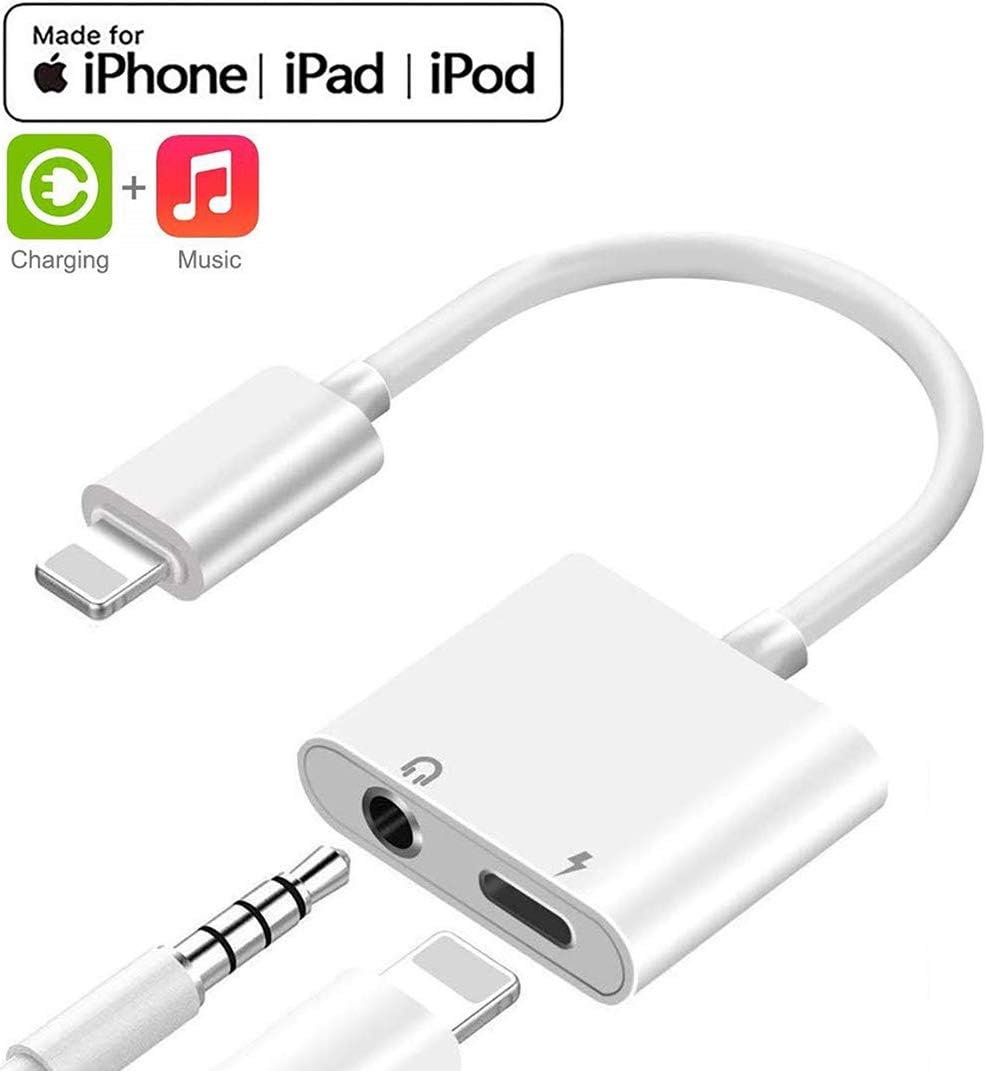 for iPhone Adapter 3.5 mm Jack Splitter Charger and Headphone Adapter for iPhone 8/8 Plus/7/7 Plus/X/XR/XS/XS Max Dongle Charge and Listen to Music for iPhone Aux Audio and Charge Adapter Converter