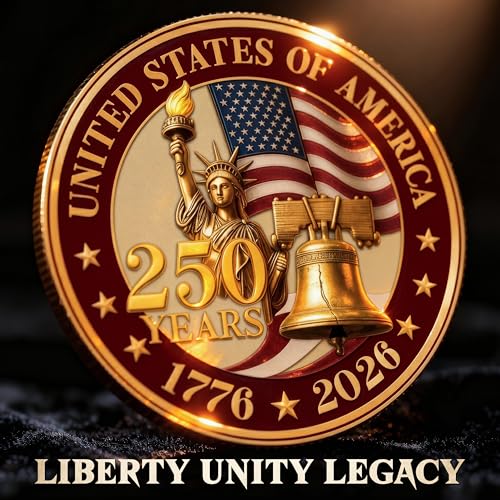 FLAGWIX 250 Anniversary Coin 1776-2026 - USA 250th Anniversary Merchandise Commemorative Coin - American Patriotic 4th of July Celebration Decorations Gifts for Men Veterans History Lover