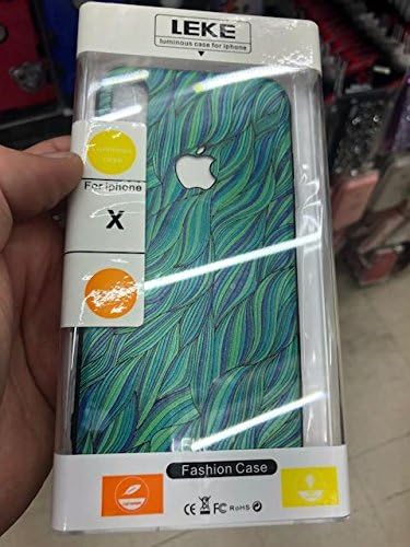 (Green Leaf Pattern) World’s First 3D Designer Illuminating Luminous LED Backlit Apple Logo Case for iPhone X 10
