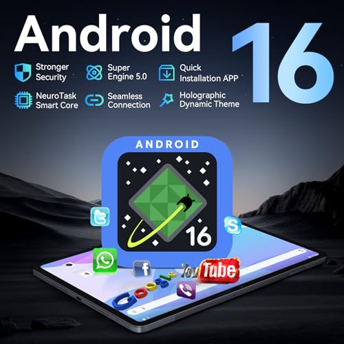 TABWEE T60 Android 16 Tablet with Keyboard – 12 Inch Tablet, 48GB+256GB, 10000mAh, 16MP+8MP, 1600*2400 QHD+, Widevine L1, Gemini AI 3.1 Pro, Built-in GPS, 4G LTE Tablet (4 Year Warranty)