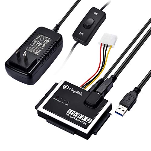 Cinolink SATA IDE to USB 3.0 Adapter for Universal 2.5"/3.5" Inch IDE and SATA External HDD/SSD with 12V 2A Power Adapter, Support 10TB