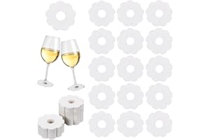 FINGERINSPIRE 150 Pcs Paper Wine Glass Markers 2.8" Blank Flower Stemware Drink Name Tags BurlyWood/White Color Disposable Wi