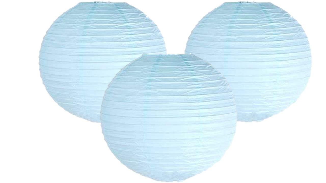 Pack of 3 Paper Lantern Lampshade Party Birthday Baby Shower Wedding Celebration Decoration 4"(10cm) -16"(40cm) (Light Blue, 8" (20cm))
