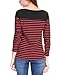 Allegra K Women's Long Sleeve Tops Slim Fit Round Neck Top Spring Fall Trendy Casual Striped Shirt Large Red