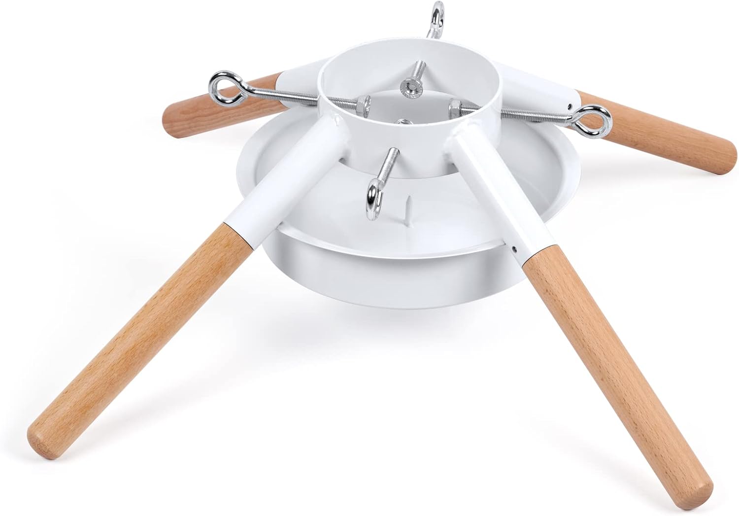 Tree Stands - HarcoHome Christmas Tree Stand for Live Tree, Metal and Beech Christmas Tree Holder with Spike for 8ft Real Tree, Christmas Tree Base Stand for Xmas Tree Decoration (White)