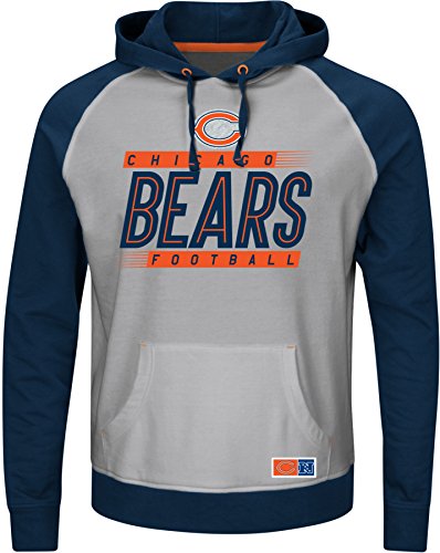 NFL Chicago Bears Men's Crossbar Program Fleece Long Sleeve Pullover Hoodie, Steel Heather/Traditional Navy/Classic Orange, Medium