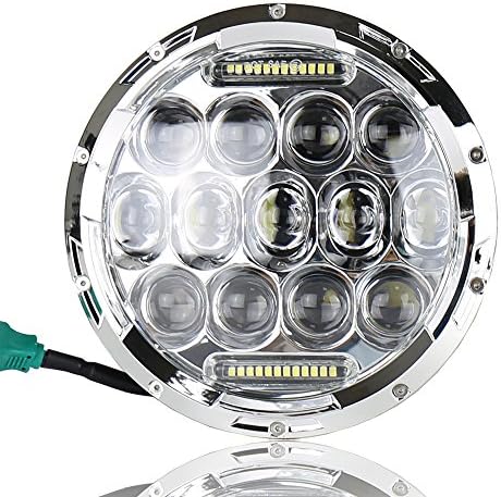 Sun Schnee 7" Inches 75W CREE LED Headlight Chrome Finished Projector Headlamp for Harley-Davidson Jeep Wrangler JK Motorcycle with DRL and High/Low Beam Pack of 1