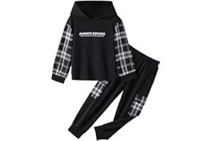 OLMRJKD Toddler Baby Boy Clothes Plaid Long Sleeve Hoodie Sweatshirt + Pants 2pcs Boys Outfit Set