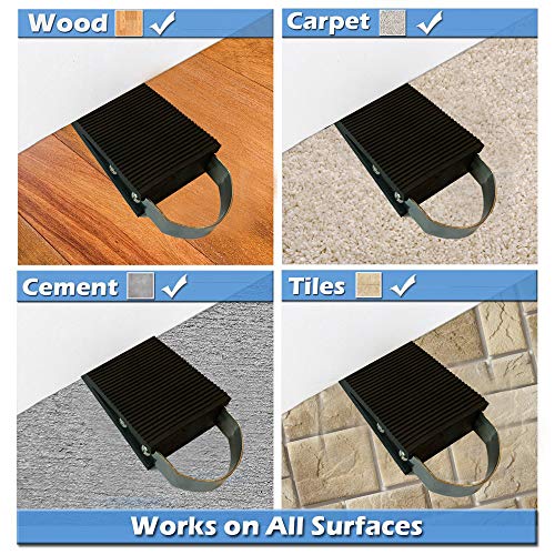 Rubber Door Stopper, 3 Pack Heavy Duty Rubber Door Wedge - Made of Rubber and Stainless Steel - Door Stop That Won't Scratch Floor or Door - Works On All Surfaces