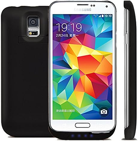 Galaxy S5 Battery Case, SQDeal 4800mAh Slim Rechargeable External Battery Charger Case Cover with Kickstand for Samsung Galaxy S5 i9600 G900 (Black)