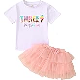 KEKEMI Toddler Girl Birthday Outfits 2nd 3rd 4th 5th 6th 7th Ice Cream Birthday Shirts Tutu Skirt Set Cake Smash 2Pcs Outfit