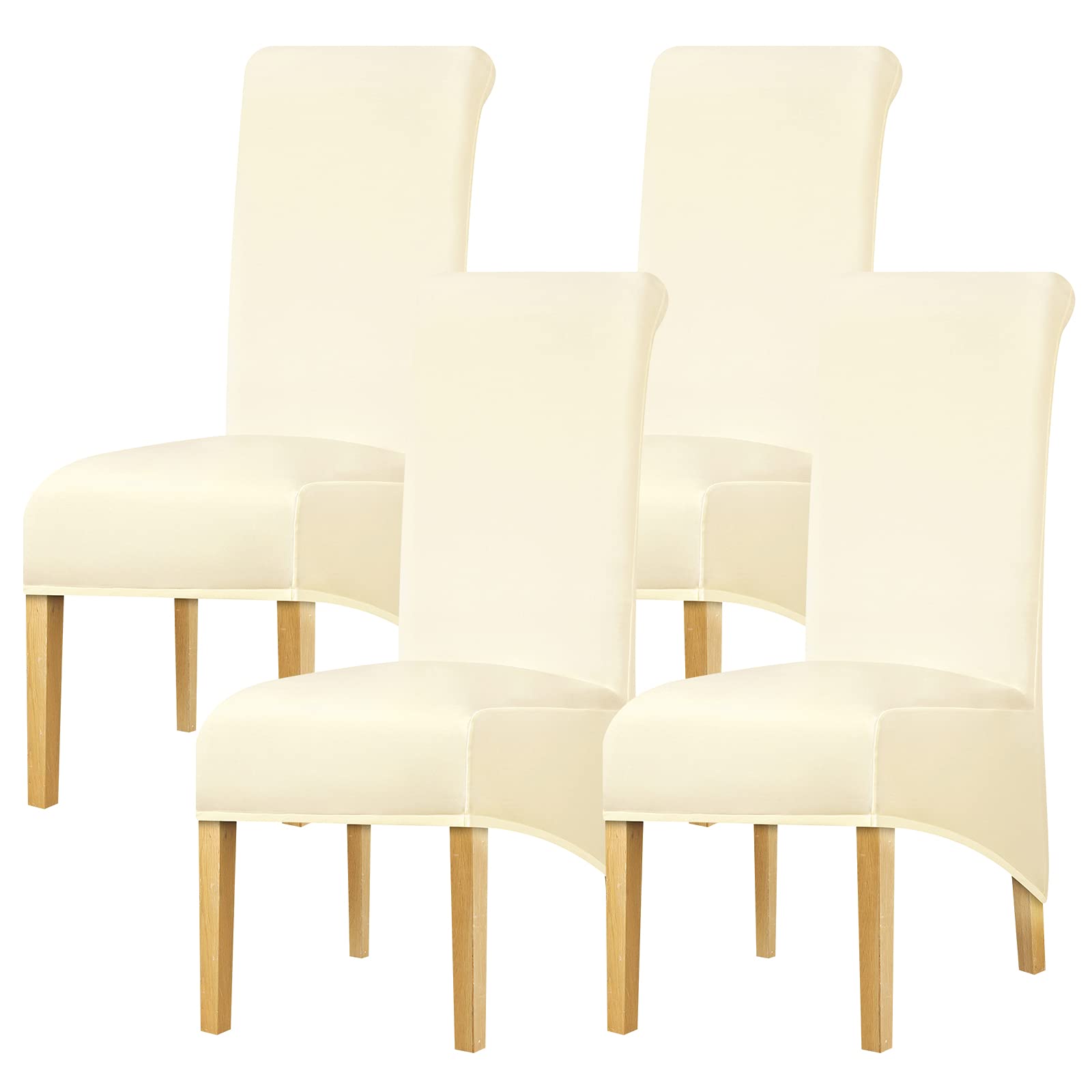 Leorate XL Size Chair Covers Stretch Polyester Chair Slipcover Dining Room High Back Chair Protector Home Decor Cream 4 pieces