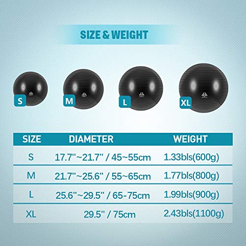 Forbidden Road Exercise Yoga Ball (4 Sizes, 4 Colors) 400 lbs Anti-Burst Slip-Resistant Yoga Balance Stability Swiss Ball for Fitness Exercise with Free Air Pump (Black, Diameter: 70-75cm)