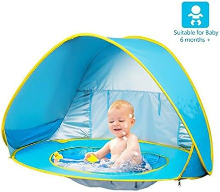 Waligastore Kiddie Beach Tent Portable Infant Baby Pop Up Pool with Sun Shade for Kids UV Protection Sun Shelter Umbrella for Toddler With Ultra Light Carry Bag