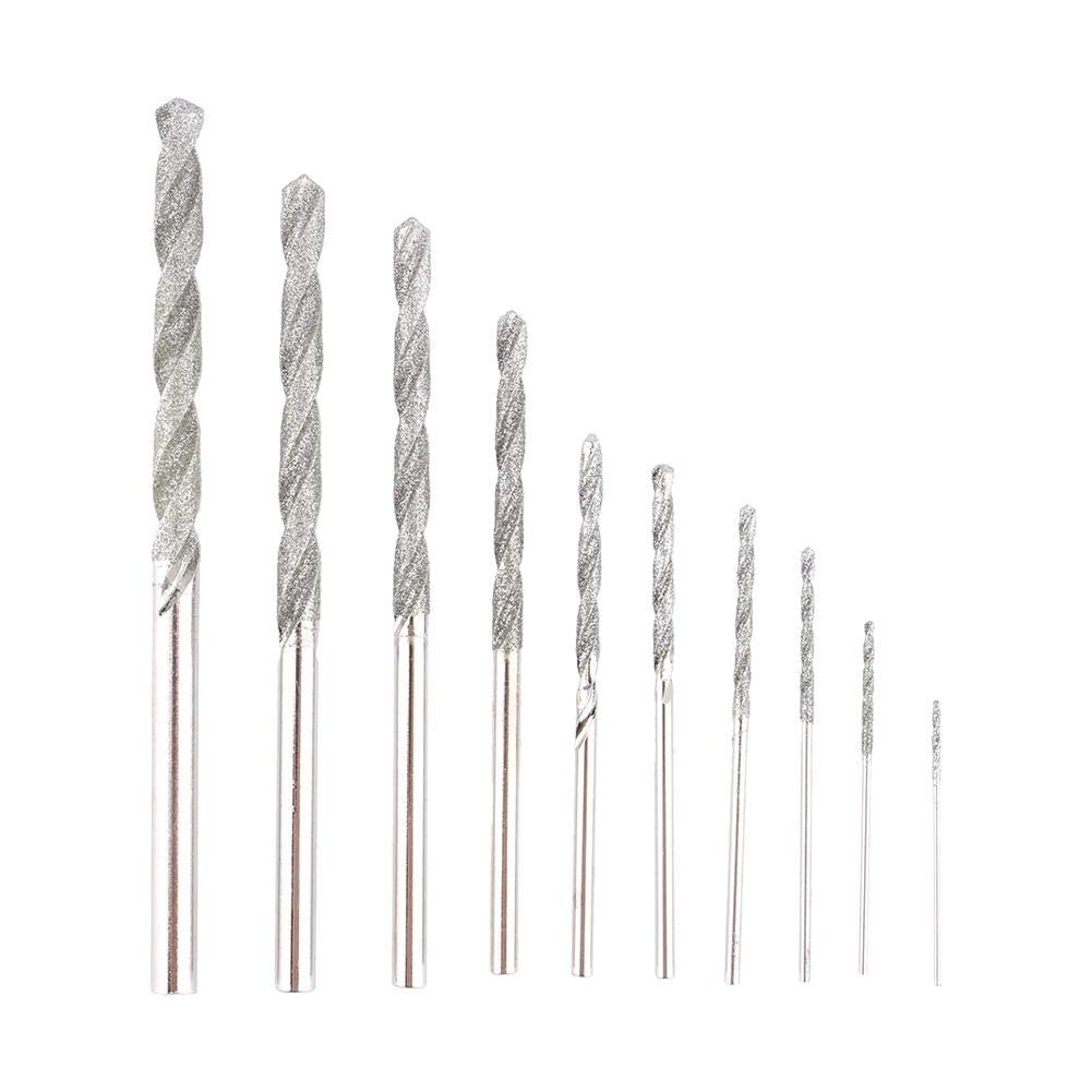 10pcs Diamond Tipped Drill Bit Set, Diamond Twist Drill Bits, 0.8mm,1.0mm,1.2 mm,1.5mm,1.8mm, 2.0 mm, 2.5mm, 3.0mm, 3.5mm, 4.0mm, for Glass, Wood, Plastic, Jade, Tile, Stone Metalworking