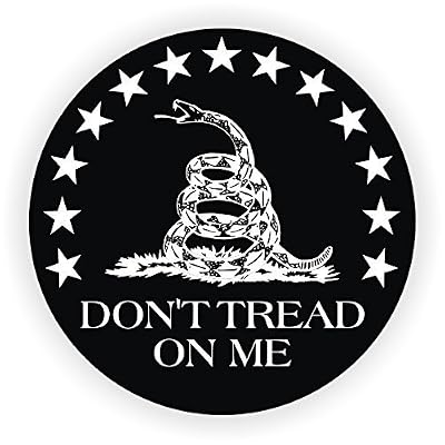 Gadsden Flag Don't Tread On Me Round - Full Color Printed - (size: 2" ROUND color: BLACK/WHITE) - Hard Hat, Helmet, Windows, Walls, Bumpers, Laptop, Lockers, etc.