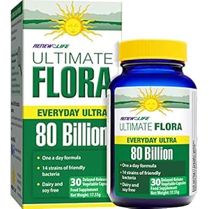 Renew Life Ultimate Flora Everyday Ultra – 80 Billion Bacteria – 14 Strains – 1 Bottle x 30 Vegetable Capsules