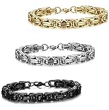 Jstyle 3 Pcs 8mm Stainless Steel Byzantine Bracelet for Men Chain Link 8.5 Inch
