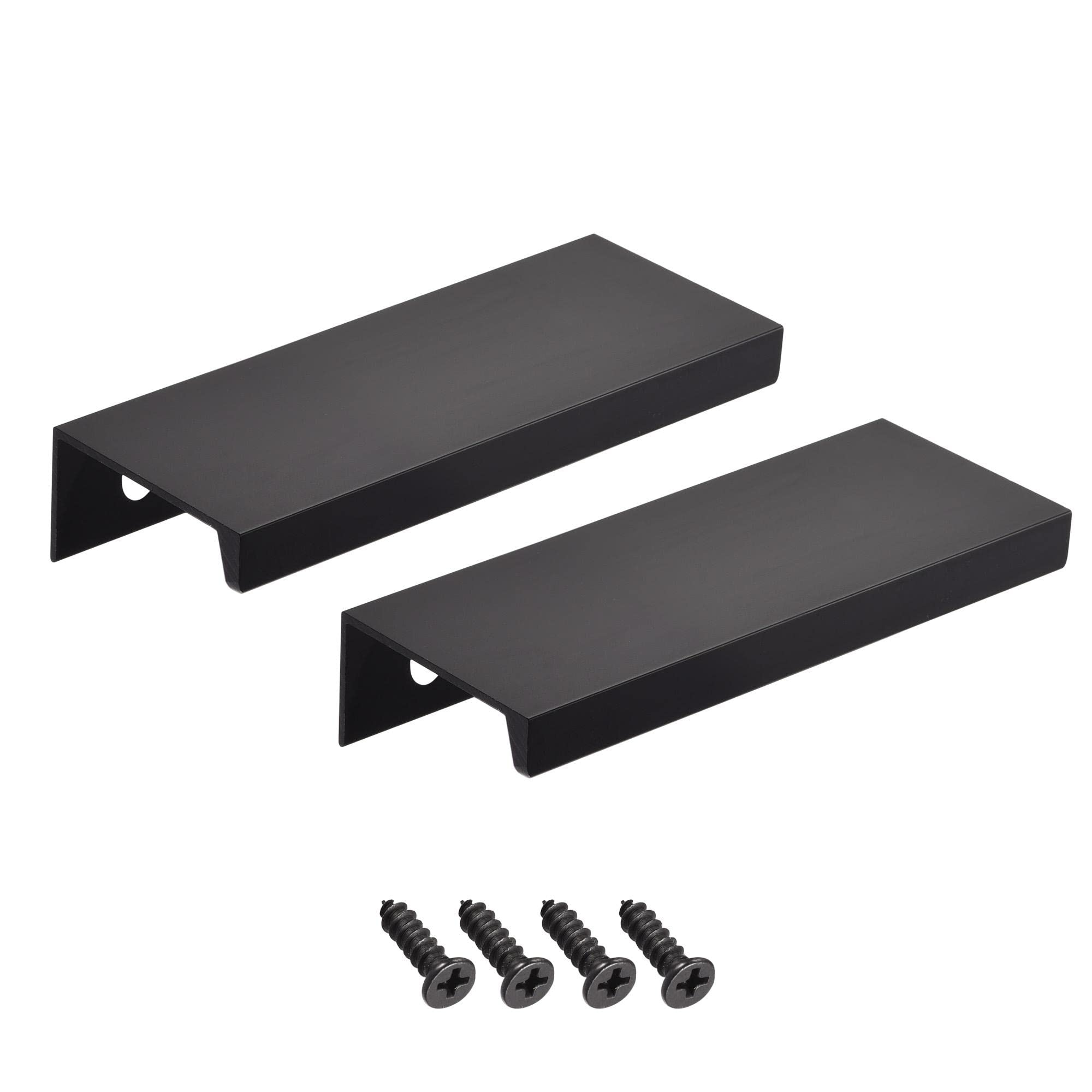 sourcing map Edge Pull Handle 80mm/3.15 Inch Aluminum Alloy Cabinet Drawer Pull Black 2 Pcs