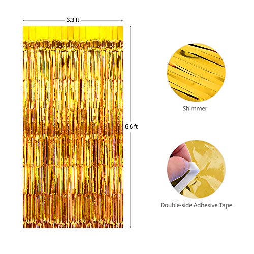 image for 3 Pack Gold Foil Fringe Curtains Photo Booth Backdrop for Birthday Wed