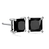 GULICX 7mm Black Stone Diamante CZ Square Studs