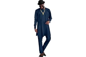 SEA&ALP Men's African Suit Dashiki Traditional Top Shirt Pants 2-Piece Set Outfits Nigerian Casual Clothing Attire