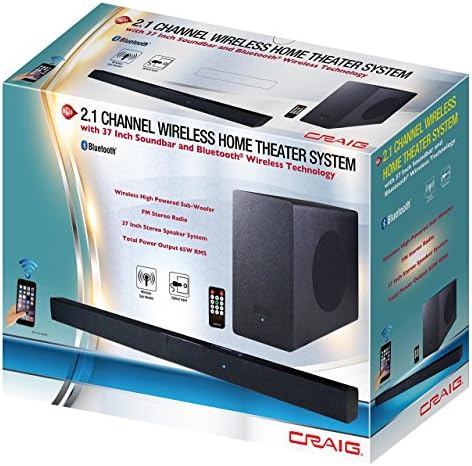 Craig Electronics CHT978 2.1 Channel Wireless Home Theater System with 37" Soundbar and Bluetooth Technology