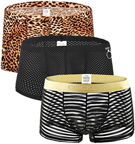 Cczmfeas Mens Mesh Sheer Breathable Underwear Boxer Briefs Trunks Underpants 3 Pack