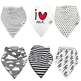 Baby Bandana Drool Bibs for Drooling and Teething (6-Pack) BG Mini - I LOVE MILK & Gray Unisex Organic Cotton Perfect Bibs - 100% Absorbent Babies & Toddlers - Shower Gift