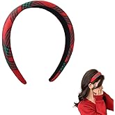 Vintage Thick Padded Wide Headband for Women's Hair French Christmas Hair Accessories for Women Girls Red Plaid Headband for Thick Short Hair Striped Headbands for Women Non Slip Christmas Hairband