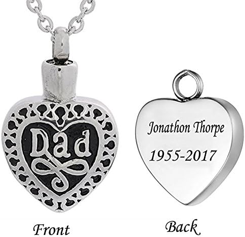 AMIST "Dad in Heart"&amp;"Mom in Heart" Cremation Urn Pendant for Loved Ones Ashes With Cross Chain Necklace (Engraving)