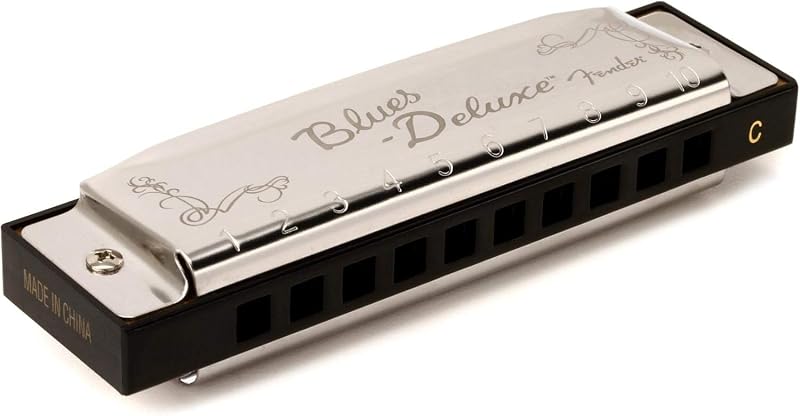Fender Blues Deluxe Harmonica in C, 10 Holes, Nickel Chrome Case Included