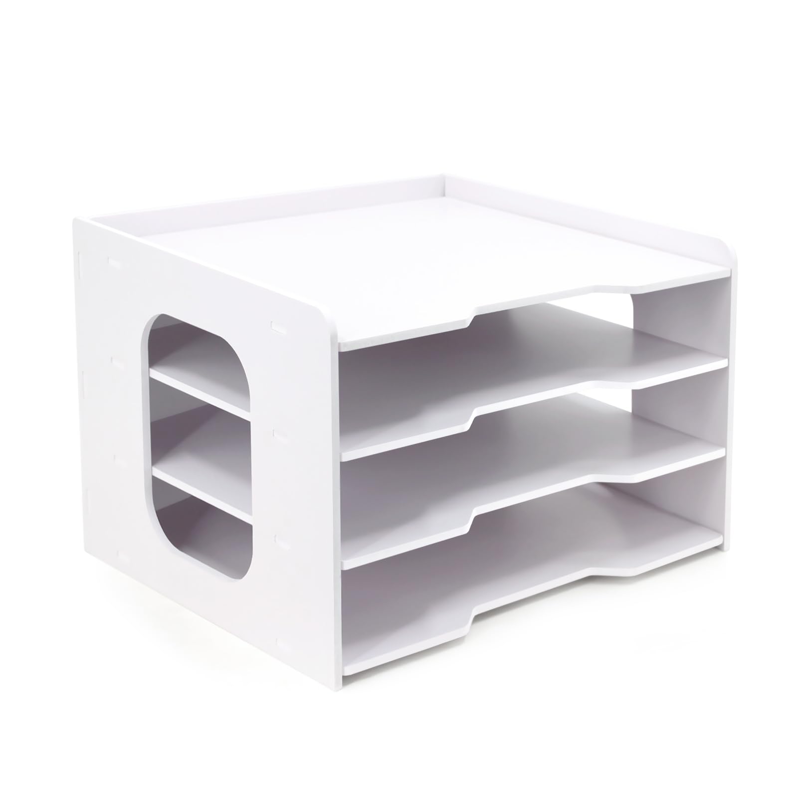 SONGWAY 12x12 Scrapbook Paper Organizer - 4 Tier File Organizer, White, Plastic, PVC, Square, Modern, Stackable, Desktop Paper Storage, Home Office