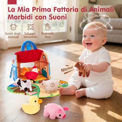 hahaland Baby Toys 1 Year - Plush Sound Farm, with 6 Soft Animals and Realistic Sounds, Educational Toy Baby Montessori Sensory Gift 6 12 18 Months
