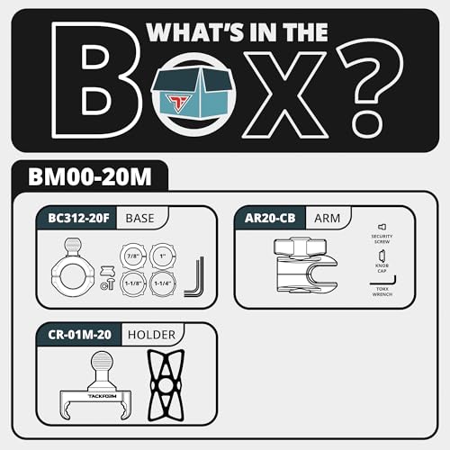 Tackform Black Motorcycle ALL METAL Phone Mount - 20MAXX Spring Cradle | BC3 Universal Clamp Fits 7/8