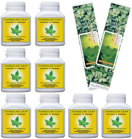 8 Bottles | 100 Organic Jiaogulan Veggie-caps Each | Plus 2 Immortal Tea 1oz/30g Samples Included | Gynostemma Gypenosides in 500mg Caps