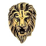 Trendsmax Retro Mens 316L Stainless Steel Roaring Lion King Ring Engraved Carved Gold Tone