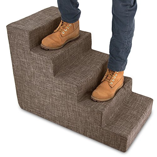 USA Made Pet Steps/Stairs with CertiPUR-US Certified Foam for Dogs & Cats by Best Pet Supplies - Brown Linen, 5-Step (H: 22.5") - Thumbnail 3