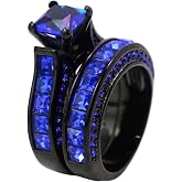 Black Gold Plated Womens Wedding Ring Sets Bridal Sets Princess cut Red Cz Engagement Ring Wedding Bands