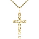 Aidomiya Gold Cross Necklace for Women 14K Gold Cross Necklaces for Women GoldCrosses Chain Necklaces for Womens Retro Look with Wave Point Engraving Womens Crosses Pendant Necklace for Womens 22mm