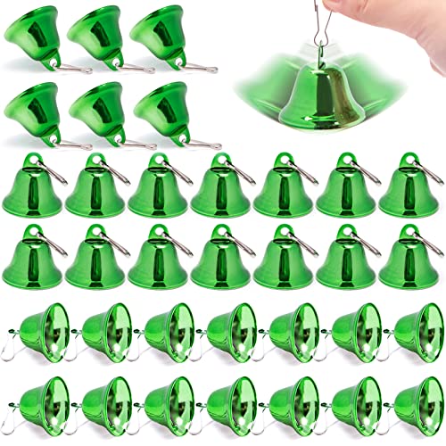 MCPINKY Green Jingle Bells, 34PCS Craft Bells Small Bells with Spring Hook for DIY Wind Chimes Doorbell Christmas Tree Decor