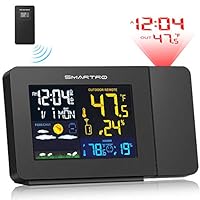 SMARTRO Projection Alarm Clock for Bedrooms with Weather Station, Wireless Indoor Outdoor Thermometer, Temperature Humidity Monitor Gauge Hygrometer