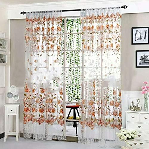 Triamisu White Sheer Curtains Rose Flower Finished Drape Panels Yarn Curtain 100x200mm Bedroom Window Sheer Voile Drapes Yarn