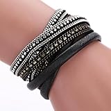 Susenstone Women Bohemian Bracelet Woven Braided Handmade Wrap (Black)