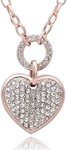 Rose Gold Plated Simple CZ Rhine stone Fashion Crystal Charm Heart-shaped Rolo Chain Necklace Pendant