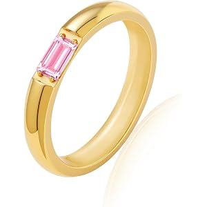 Cicy Bell Birthstone Rings for Women 18k Gold Plated Dainty Gemstone Rings | Cubic Zirconia, Baguette Gemstone Rings, Jewelry