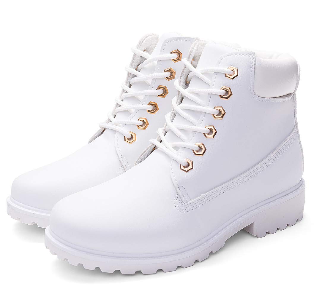 DADAWEN Women's Round Toe Waterproof Lace Up Platform Chunky Low Heel Work Combat Boots Fashion Ankle Booties - Image 4